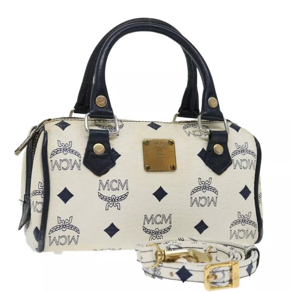 MCM Vicetos Logogram Hand Bag PVC Leather 2way White Auth - Picture 1 of 7